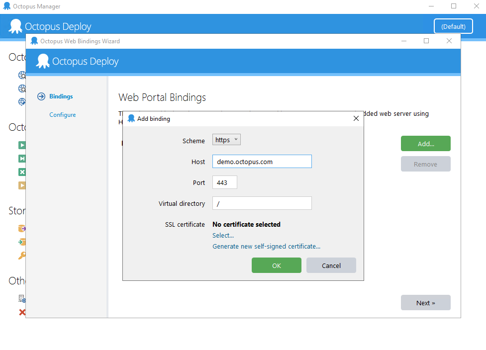 Octopus Manager Add Binding